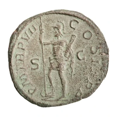 Sestertius - Severus Alexander P M TR P VII COS II P P S C; Mars and Virtus back