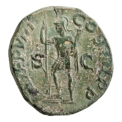 Sestertius - Severus Alexander P M TR P VIII COS III P P S C; Mars and Virtus back