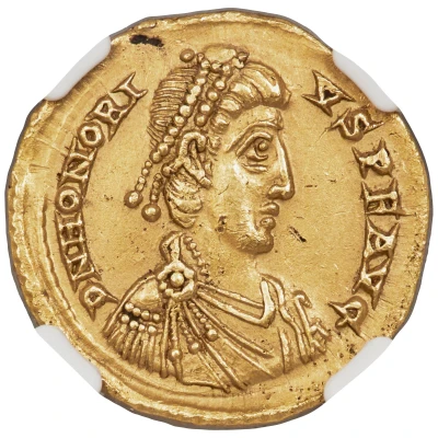 Solidus - Honorius VICTORIA AVGGG; Mediolanum front