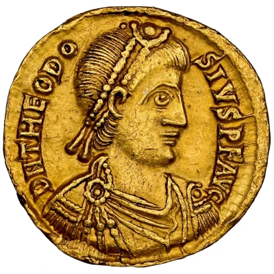 Solidus - Theodosius II VICTORIA AVGGG RV; Ravenna front