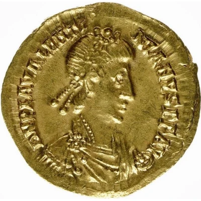 Solidus - Valentinian III VICTORIA AVGGG; Mediolanum front