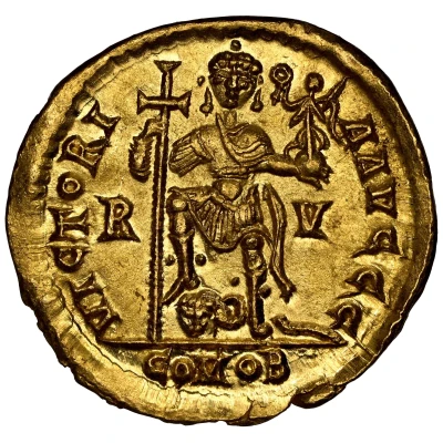 Solidus - Valentinian III VICTORIA AVGGG; Ravenna back