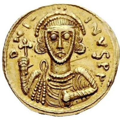 Solidus in the name of Justinian II hand at left front