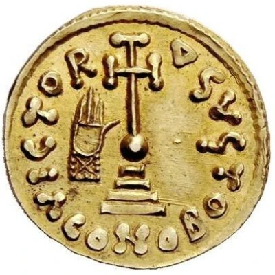 Solidus in the name of Justinian II hand at left back