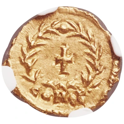 Tremissis - Libius Severus Cross within a wreath; Mediolanum back