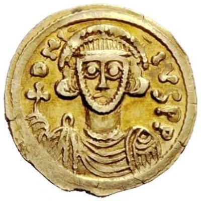 Tremissis in the name of Justinian II hand at right front