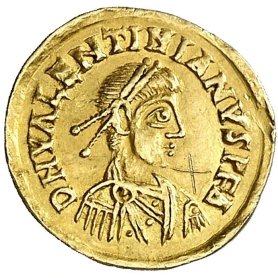 Tremissis in the name of Valentinian III, with panels front