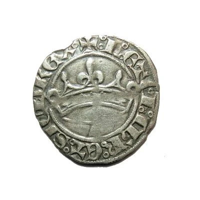 White Denier with crown - Joan of Naples and Louis of Tarante ND front